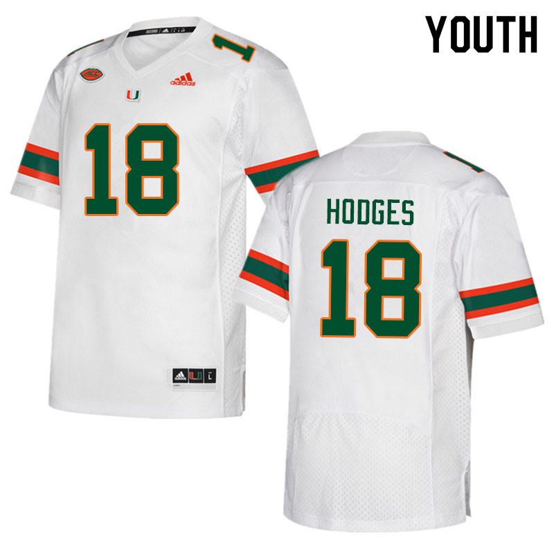 Youth #18 Larry Hodges Miami Hurricanes College Football Jerseys Sale-White - Click Image to Close